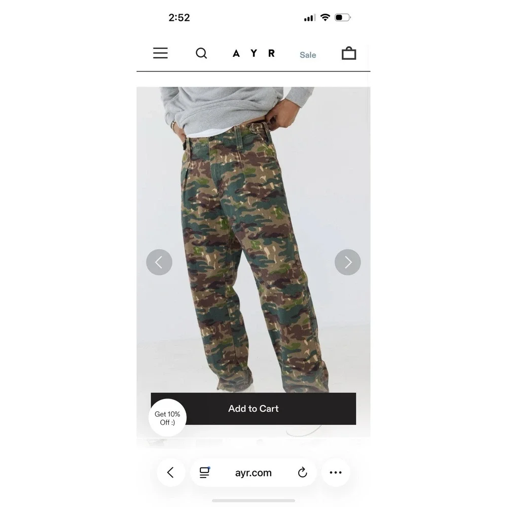 AYR Camo Pants 32x29 Pleated Wide Leg Side‎ Adjuster The Numero Uno